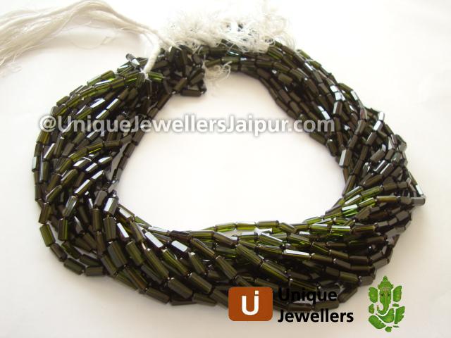 Green Tourmaline Faceted Tube Beads